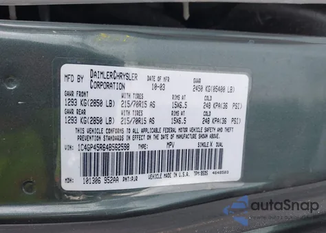 2004 Chrysler Town & Country из США, поврежденный, VIN 1C4GP45R64B562598